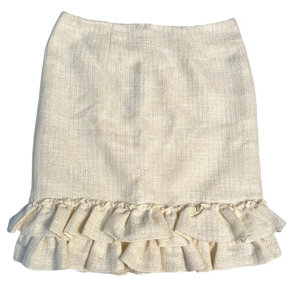 NANETTE LEPORE Ivory Tweed Ruffle Skirt Suit Set Blazer Preppy Metallic - Picture 3 of 12